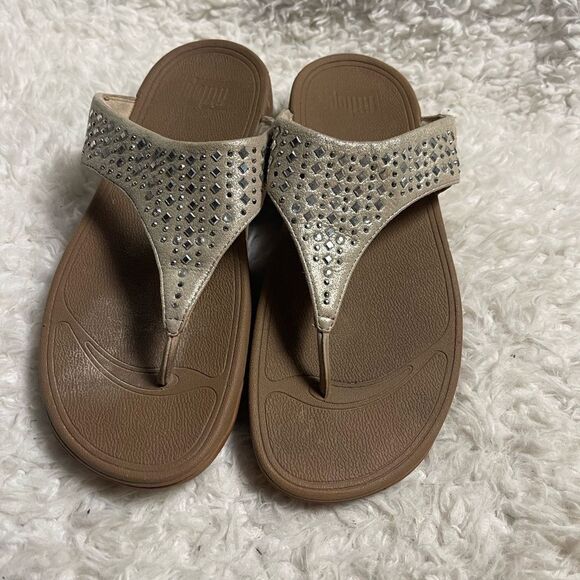 Fitflop Rhinestone Embellished glitter Wedge Sandals SZ9 - Picture 5 of 9